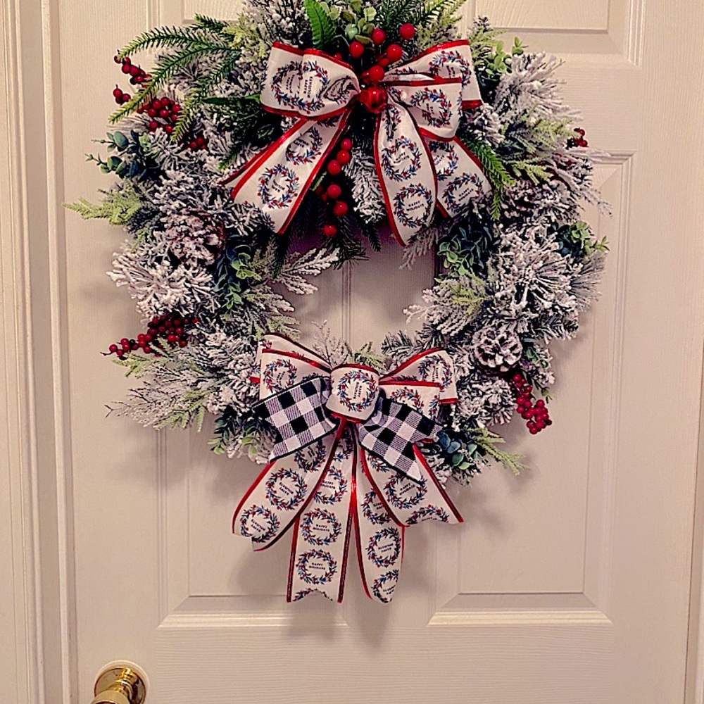 Flocked Christmas Wreath , Winter Wreath, Traditional Christmas Wreath